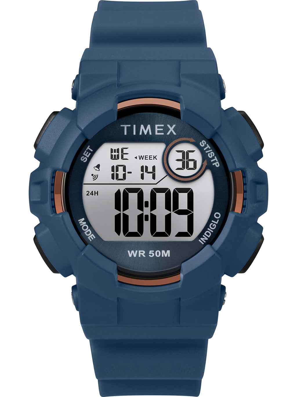 Timex Unisex TW5M23500 DGTL Mako Digital 44mm Blue/Gold-Tone Silicone Strap Watch