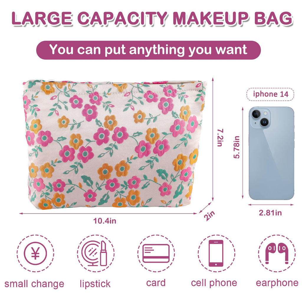 ZLFSRQ Daisy Flower Makeup Bag Travel Cute Floral Cosmetic Bags for Women Large Makeup Pouch Zipper Cosmetic Pouch for Purse Aes