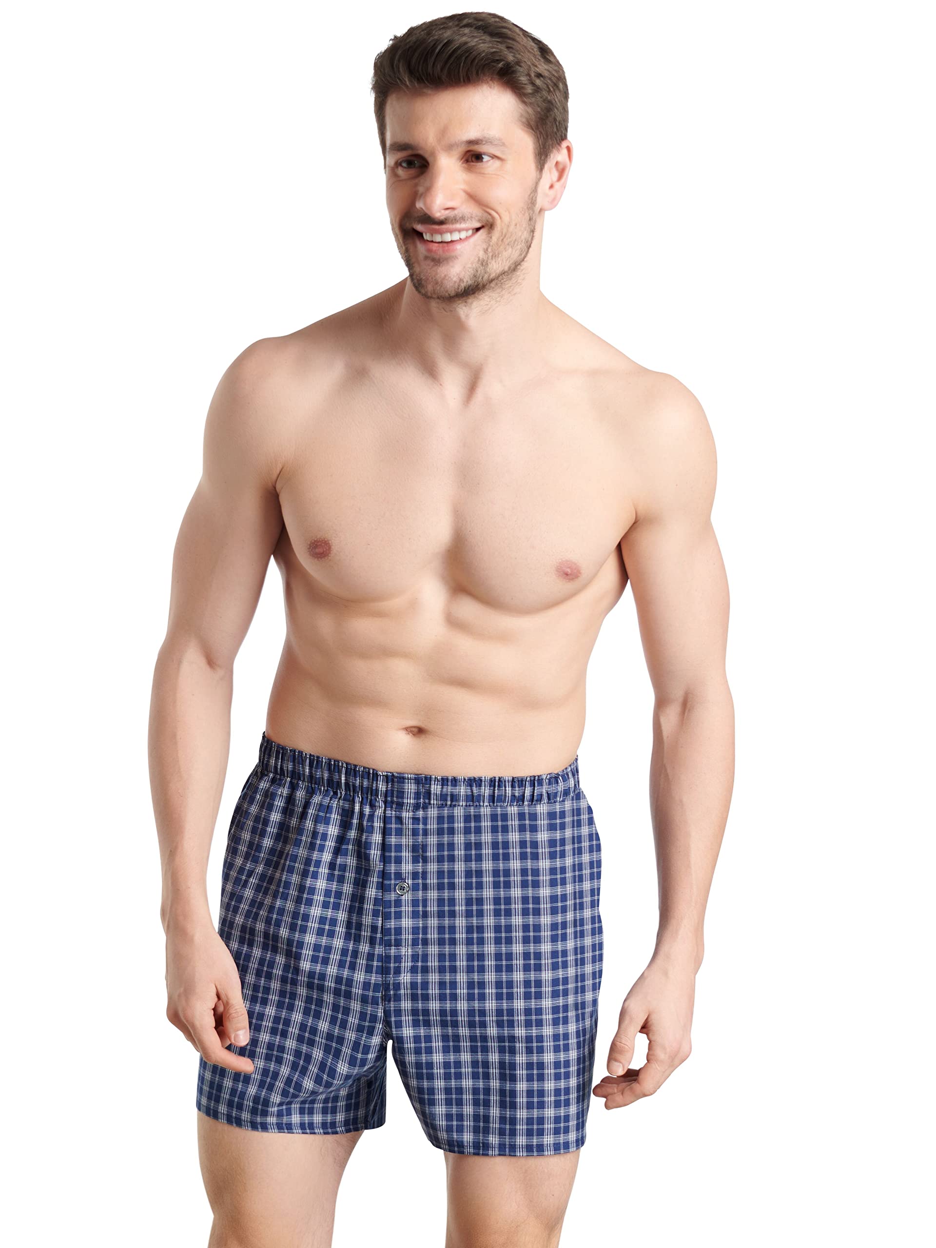 Fruit of the Loom mens Premium Tag-free Cotton Boxer Shorts, Boxer - 4 Pack Woven Assorted, Large US