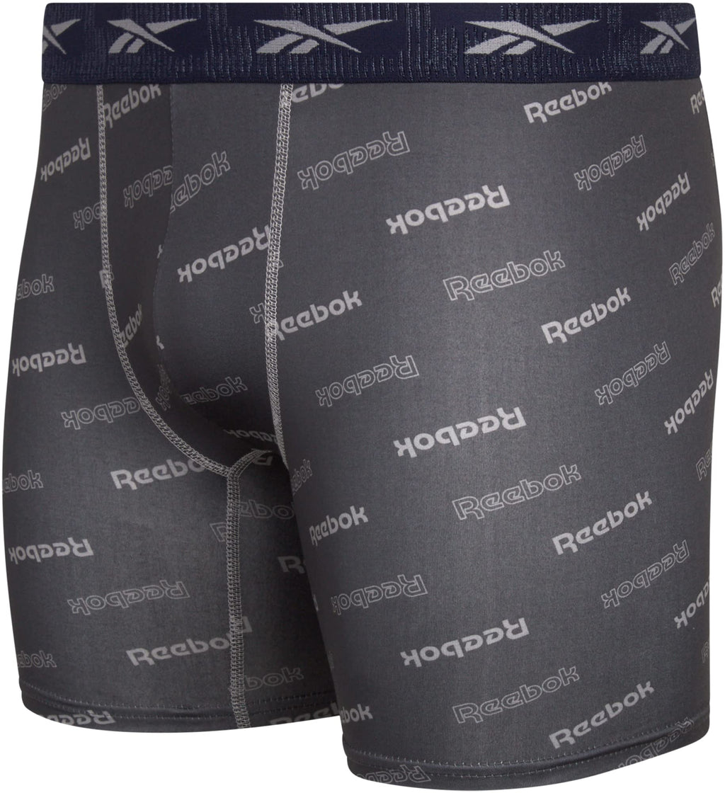 Reebok Men's Active Underwear - Sport Soft Performance Boxer Briefs (4 Pack), Size Medium, Navy/Grey/Print