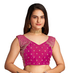 Pujia Mills WomenS Sequin Embroidered V Neck Sleeveless Pink Readymade Saree Blouse Indian Ethnic Stitched Padded Blouses For W