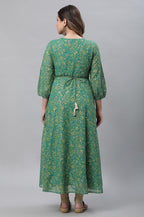 Aurelia WomenS Green Floral Foil Printed Flared Kurta