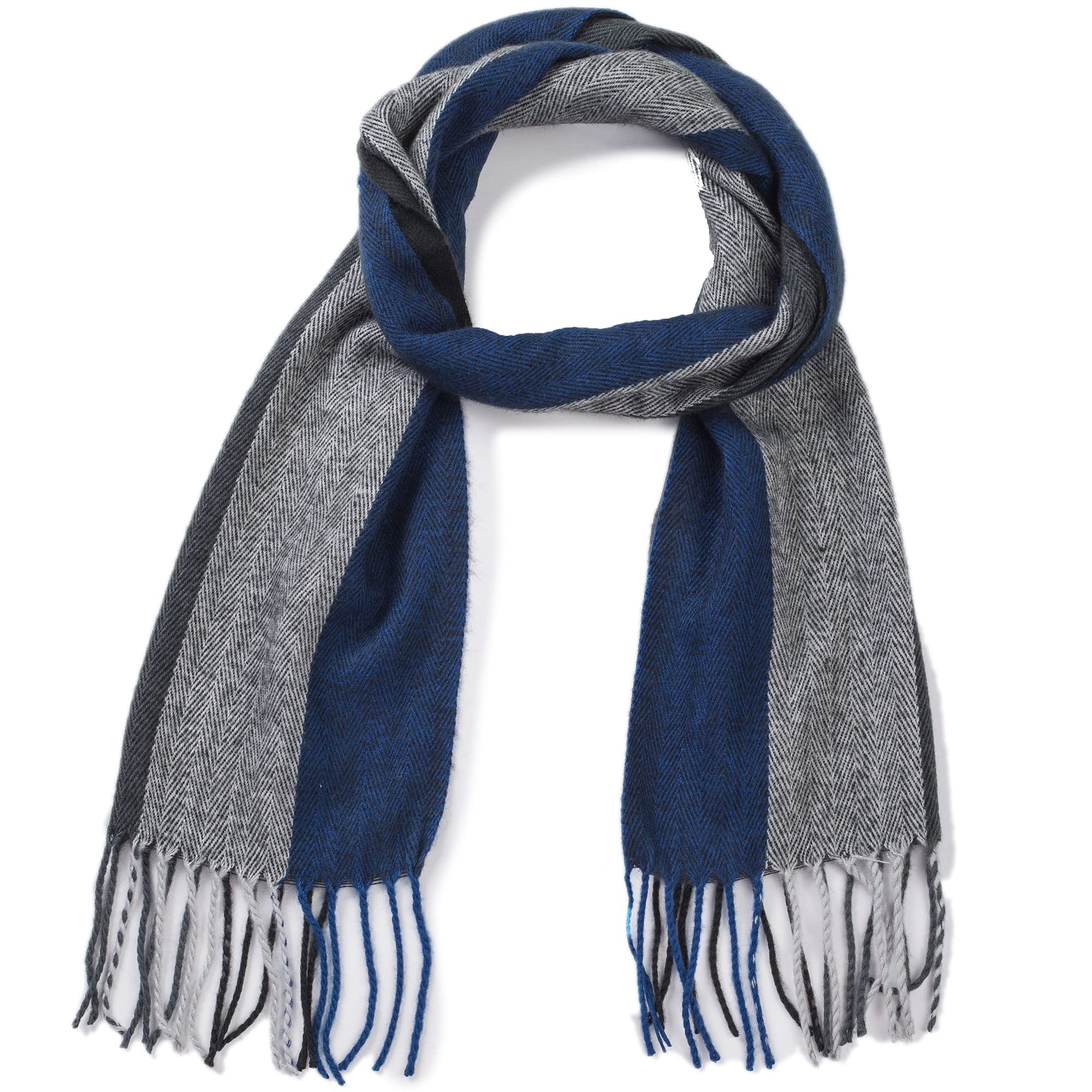 Alpine Swiss Mens Plaid Scarf Softer Than Cashmere Scarves Winter Shawl Black Blue Stripe