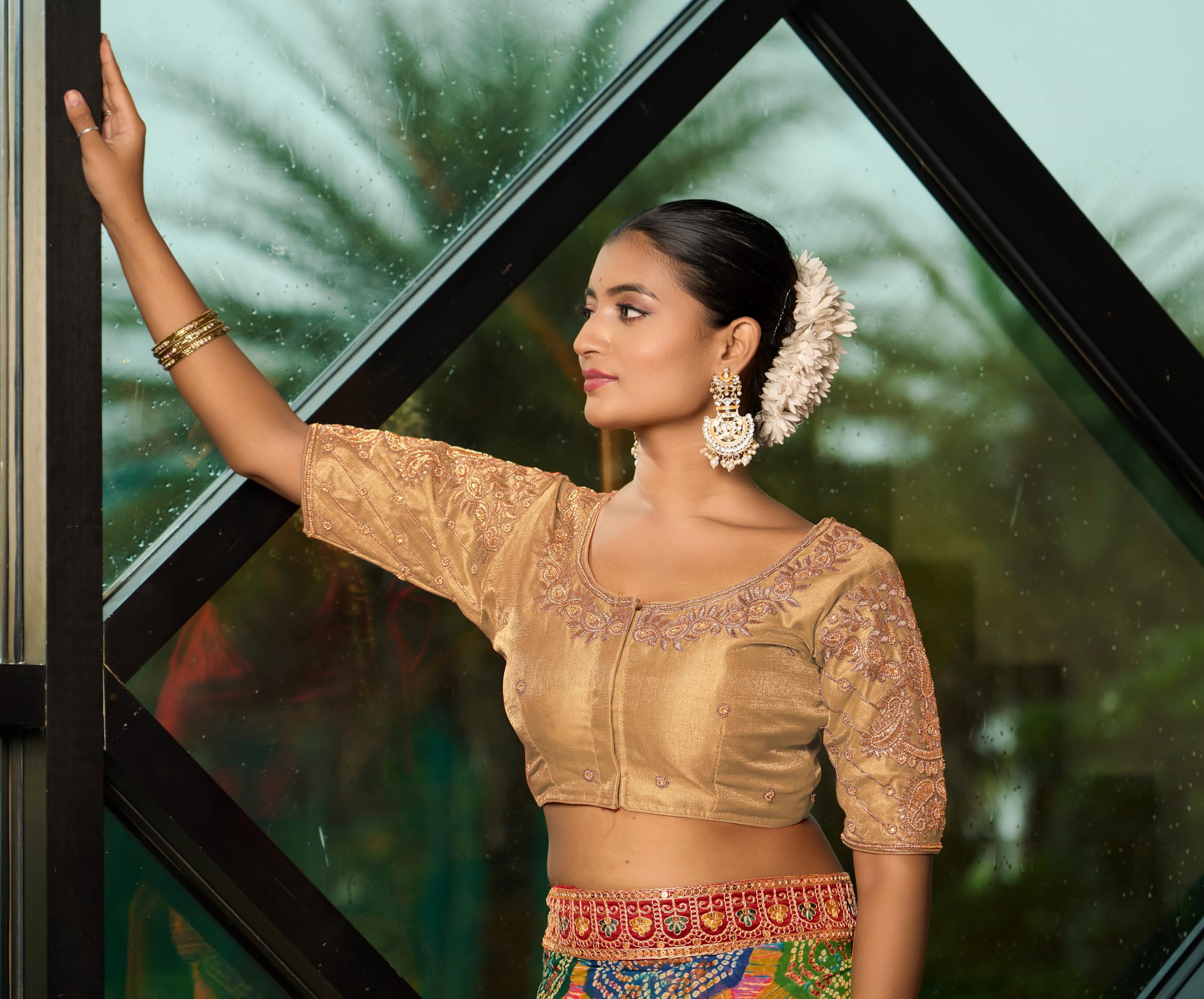 Pujia Mills WomenS Readymade Blouse Embroidery Multi Coding Maggam Work Sequence Work Indian Ethnic Designer Stitched Readymade