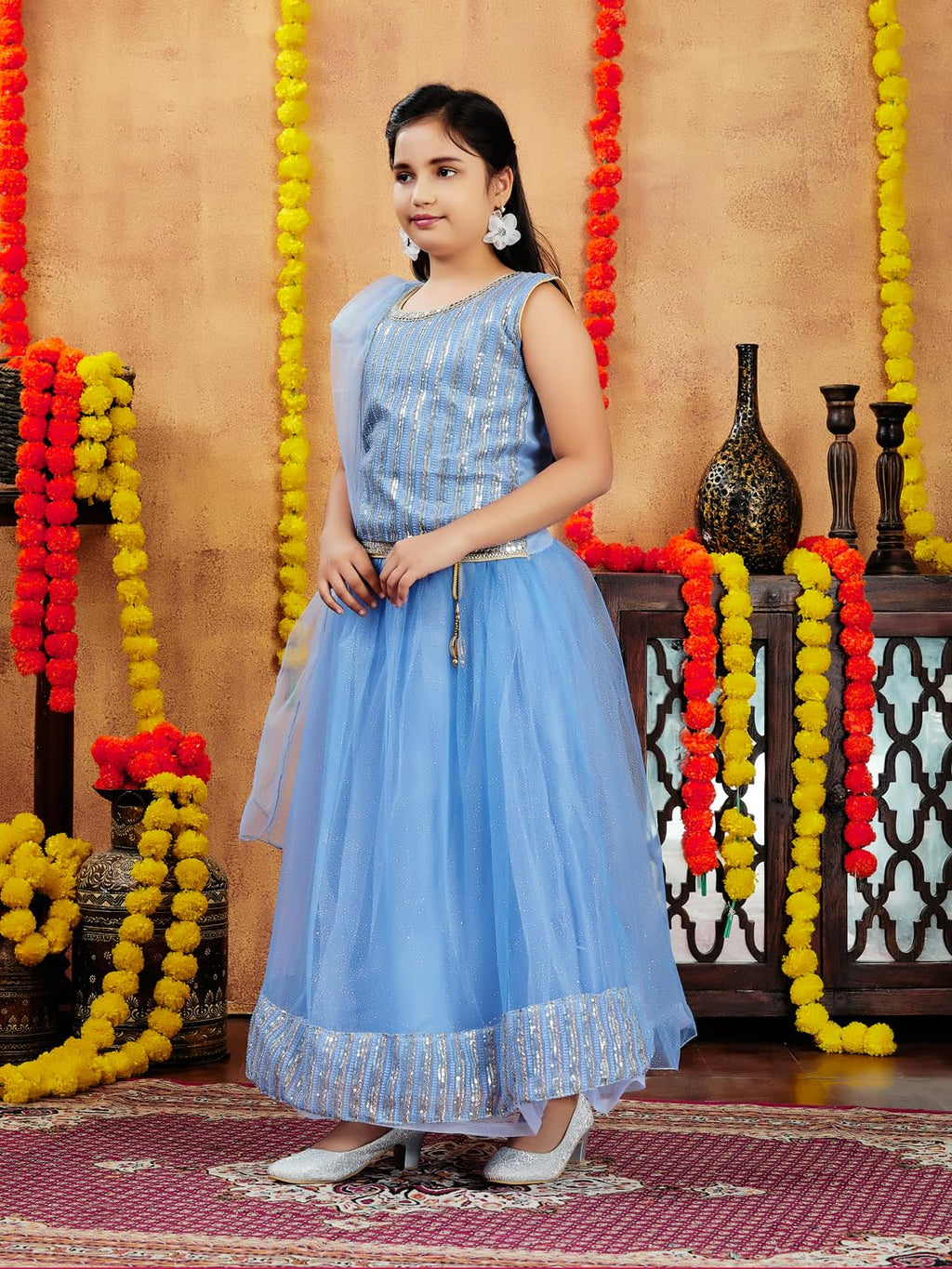 Aarika Girls Ethnic Wear Blue Colour Sequin Embroidery Net Lehenga Choli Set (10-15 Years)