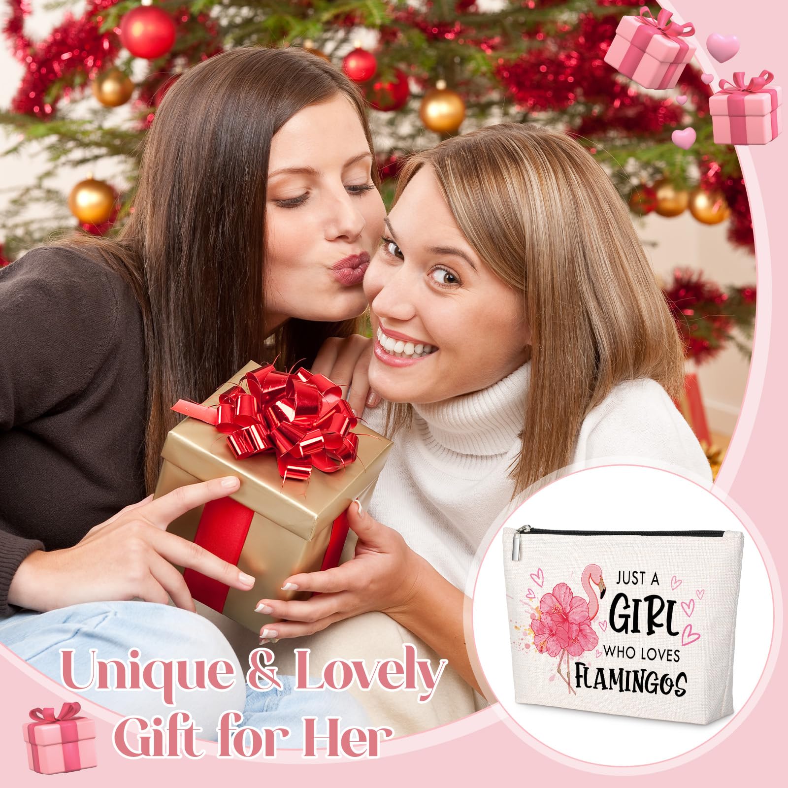 GevGuxLuo Flamingo Gifts for Flamingos Lovers, Flamingo Makeup Bag for Women with Mirror, Flamingos Birthday Gifts for Daughter