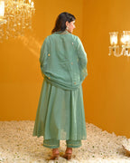 ANNI DESIGNER Womens Rayon Viscose Embellished Anarkali Kurta with Pant & Dupatta (Tapuram Green_L_Green_Large)