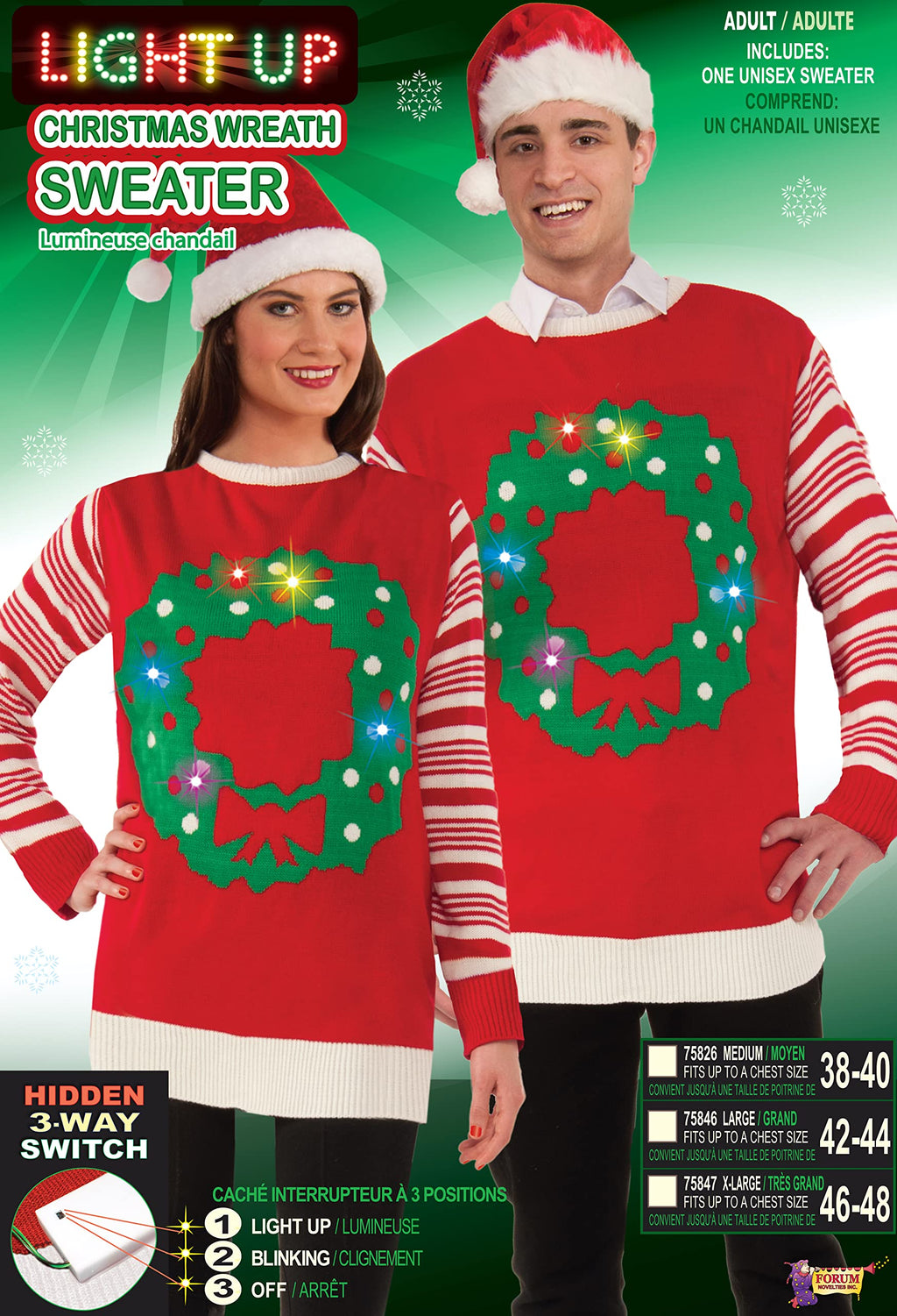 Red Light-Up Wreath Women's Ugly Christmas Sweater Large