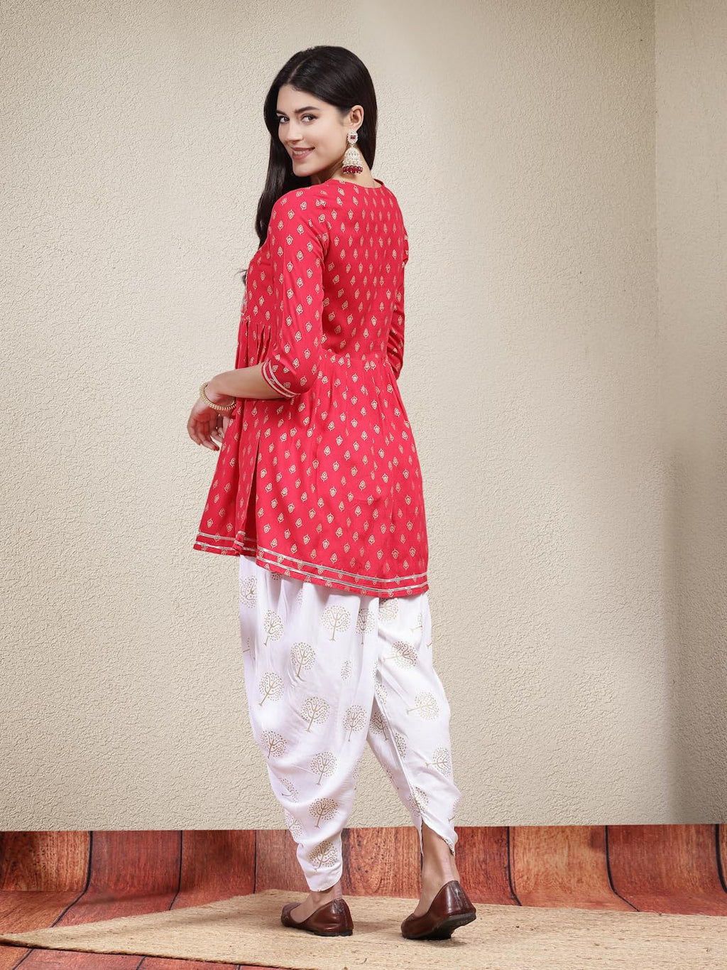 Stylum WomenS Printed & Embroidered Rayon Kurti With Dhoti Pant