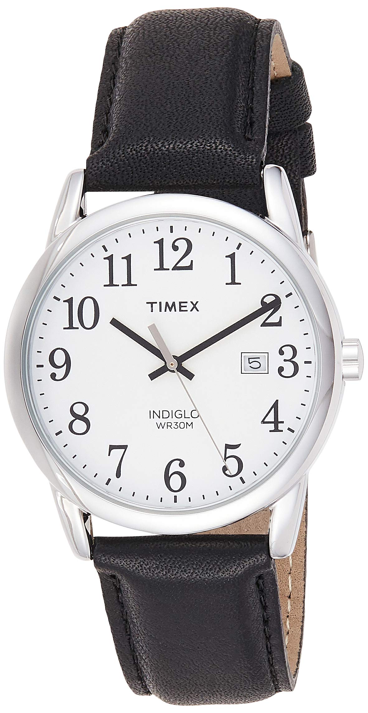 Timex Men's Easy Reader 38mm Watch - Silver-Tone Case White Dial with Black Leather Strap