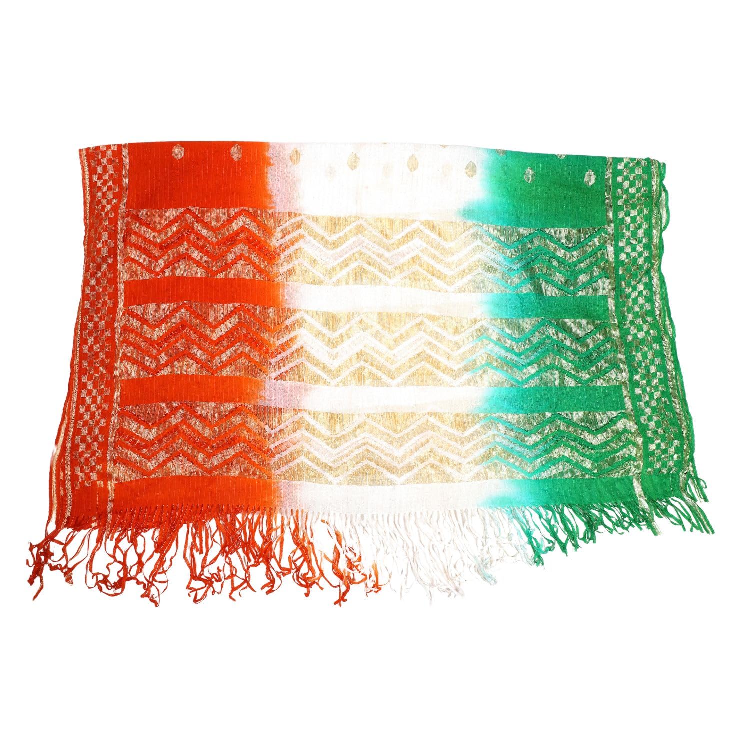 Fabme Women'S Silk Tricolor/Tiranga Dupatta With Golden Work For Republic Day/Independence Day, Free Size