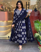 Toochki Gown For Women Wedding | Three Piece Dress For Womens Long | Anarkali Dresses | Ethnic Navy Blue Gowns | Anarakali Suit