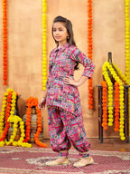 Aarika Girls Ethnic Wear Rani Colour Abstract Printed Cotton Kurti Patiala Set With Belt (4-10 Years)