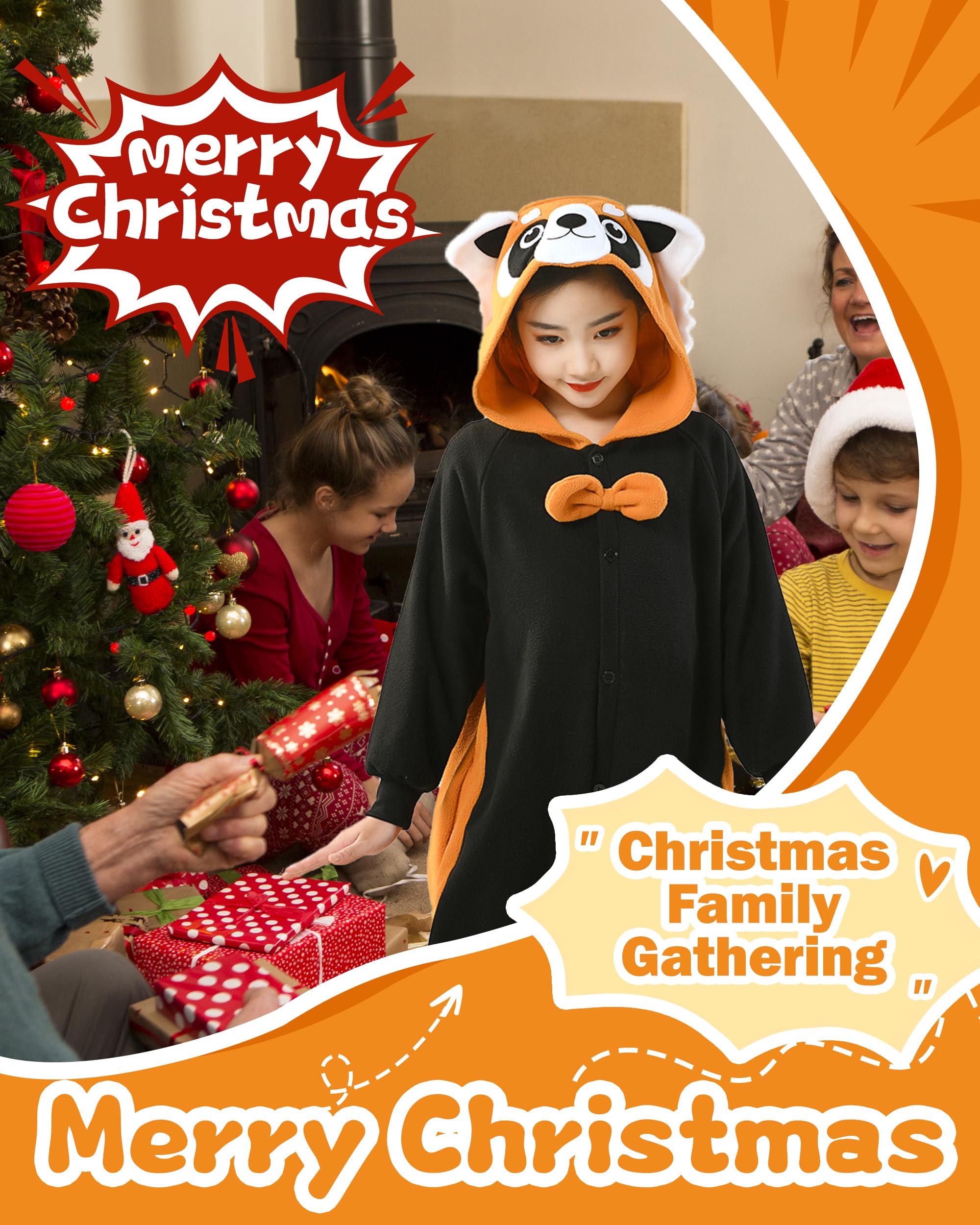 CANASOUR Red Panda Onesie Halloween Kids Cosplay Costume Girls Animal Unisex Outfuit One Piece Hooded Soft Pajamas Party 6-8 Yea