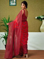 Satrani WomenS Chanderi Cotton Printed Ready To Wear One Minute Pre Pleated Readymade Saree With Unstitched Blouse Piece (32Rs3