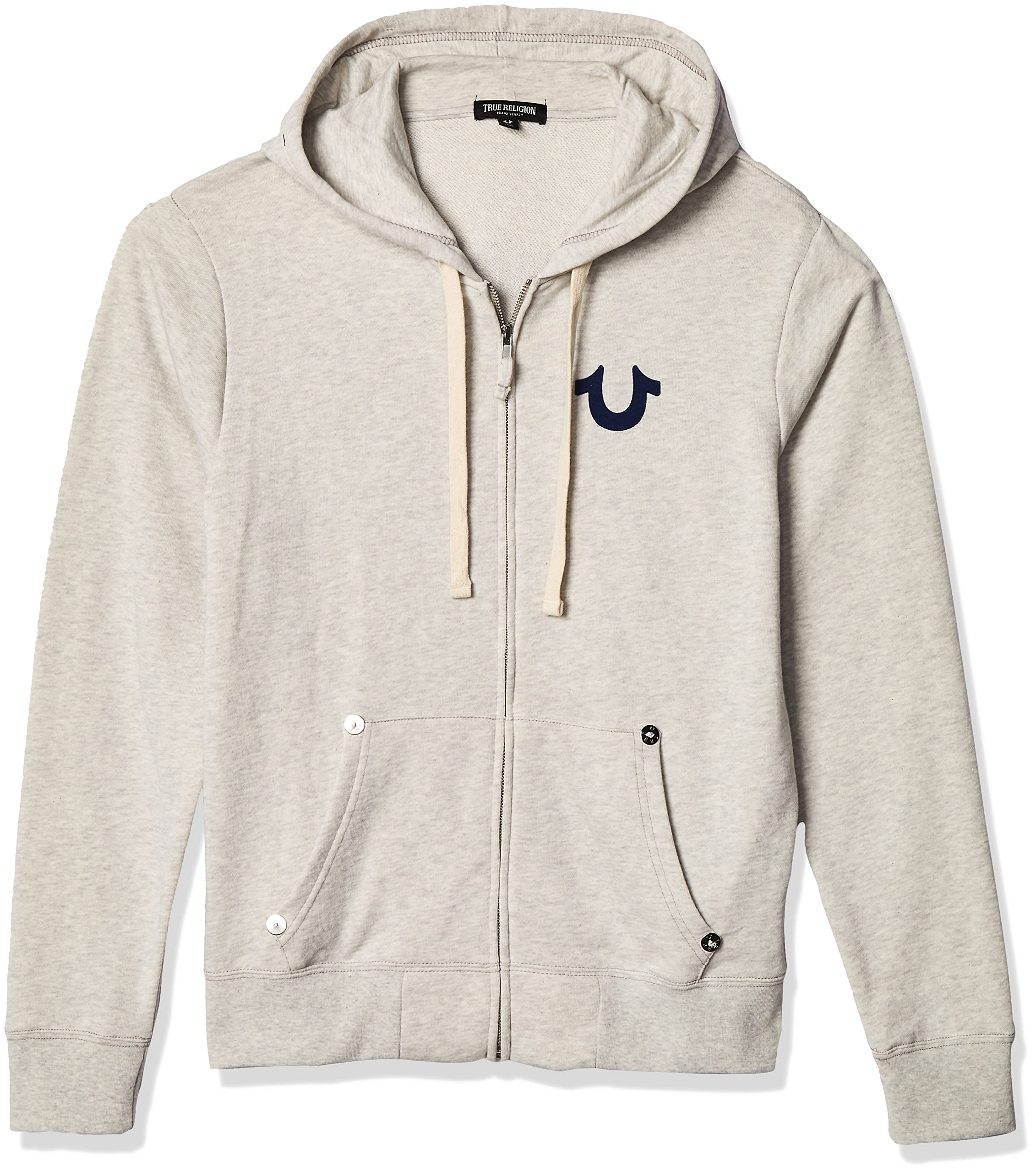 True Religion Men's Buddha Logo Zip Hoodie Sweatshirt, oatmeal, S