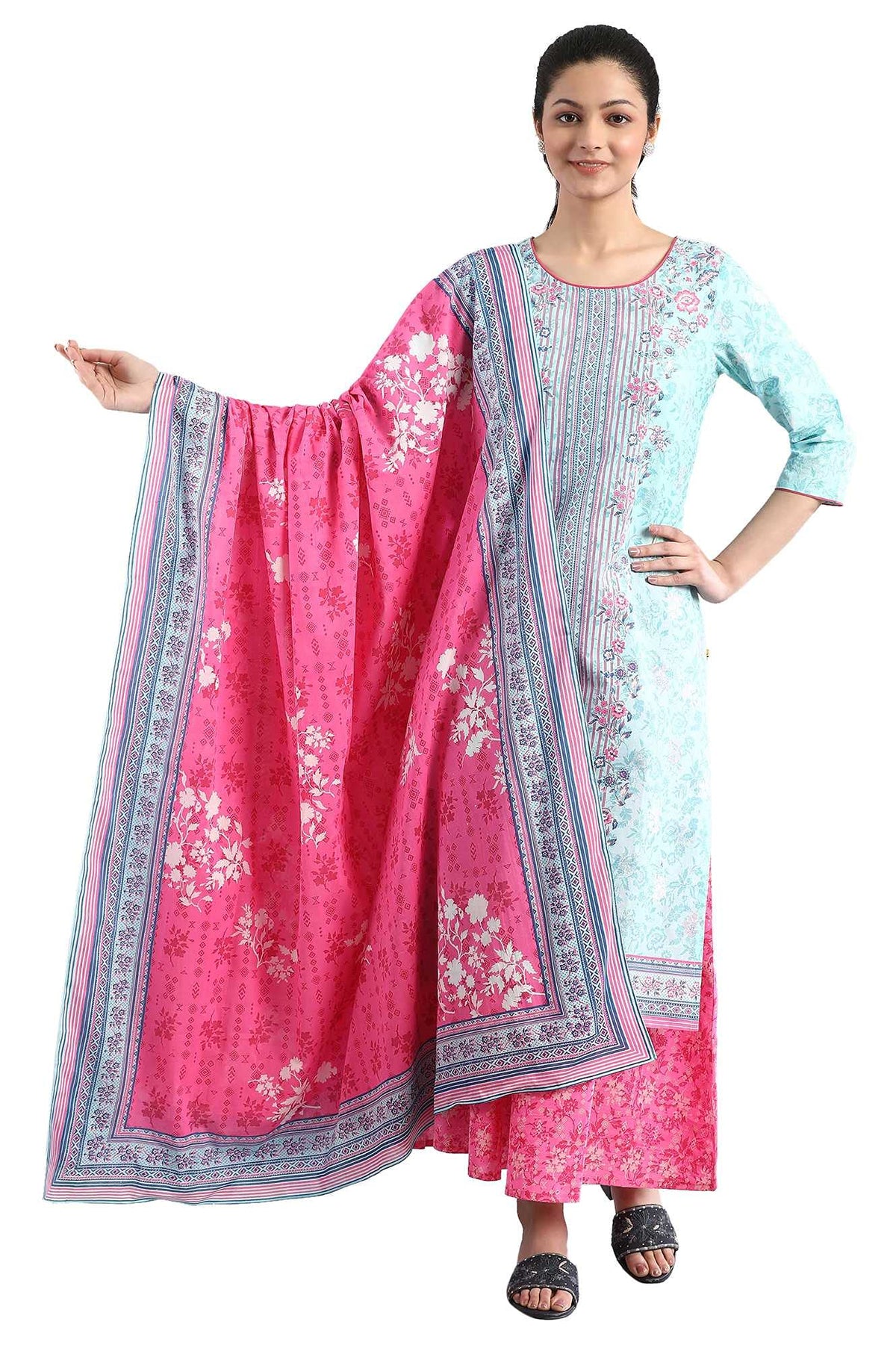 Aurelia WomenS Printed Cotton Dupatta (21Fea80002-502851-Pink-Fs_Pink_Free Size)