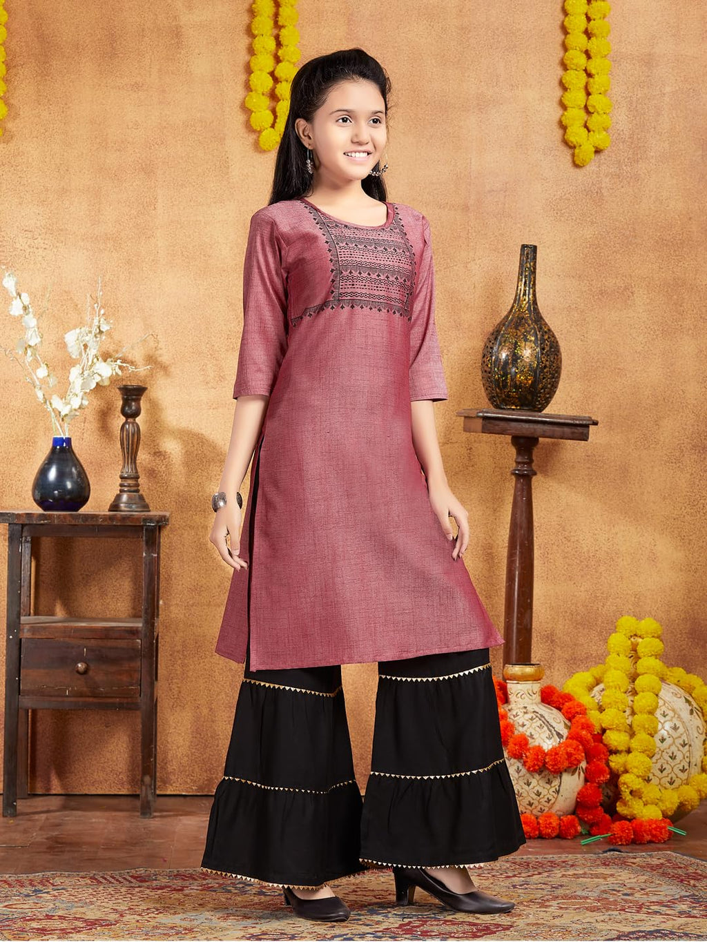 Aarika Girls Casual Wear Maroon Colour Tribal Print Cotton Kurti (9-16 Years)
