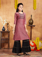 Aarika Girls Casual Wear Maroon Colour Tribal Print Cotton Kurti (9-16 Years)