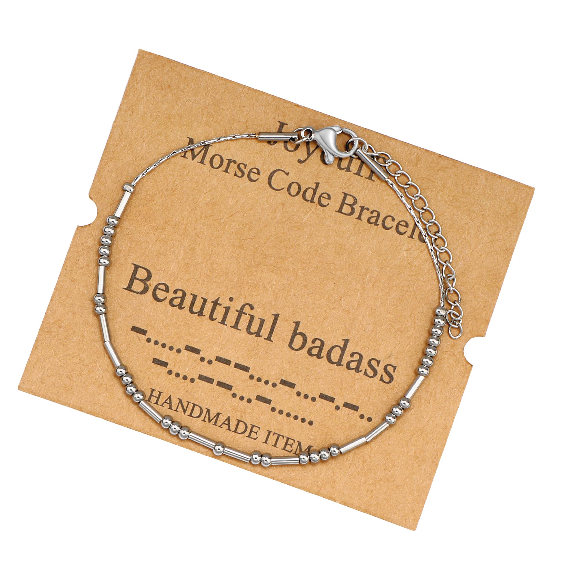 JoycuFF Beautiful Badass Morse Code Bracelets Gift for Women Birthday Christmas Inspirational Motivational Encouragement Stainle