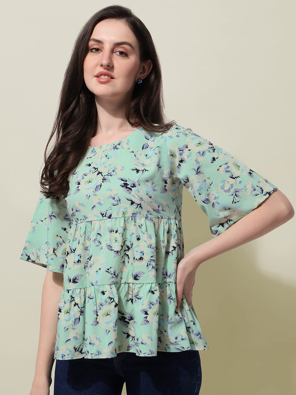 OOMPH! Peplum Tops for Women, Green - mt378