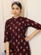 Libas Womens Printed Silk Blend Straight Kurti For Women Maroon