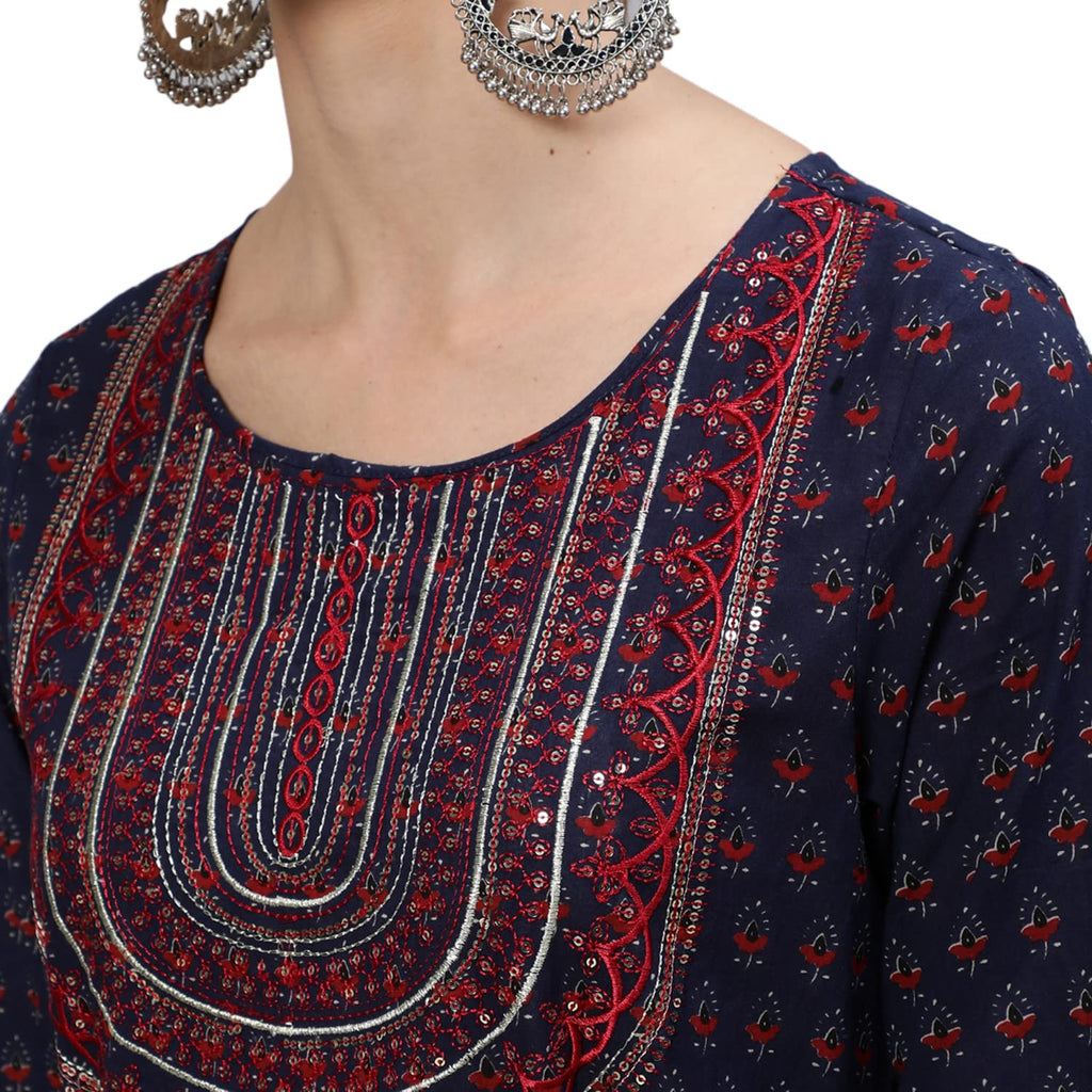 Ishin Women'S Cotton Anarkali Embellished Kurta