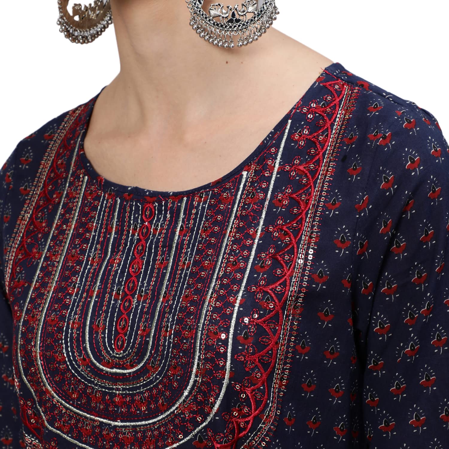 Ishin Women'S Cotton Anarkali Embellished Kurta