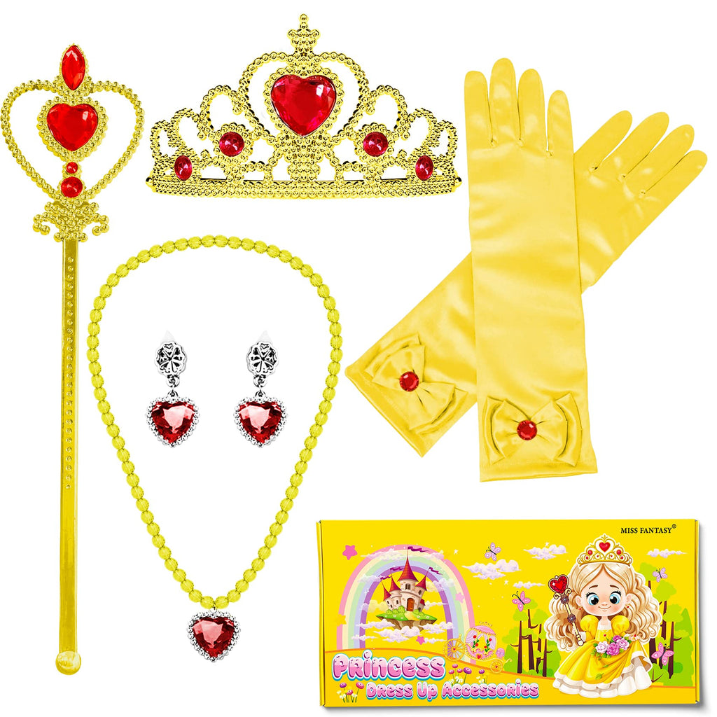 MISS FANTASY Princess Dress Up Accessories,Cosplay Accessories for Kids Girls, Princess Dressed up Crown,Wand,Gloves,Necklace,Ea