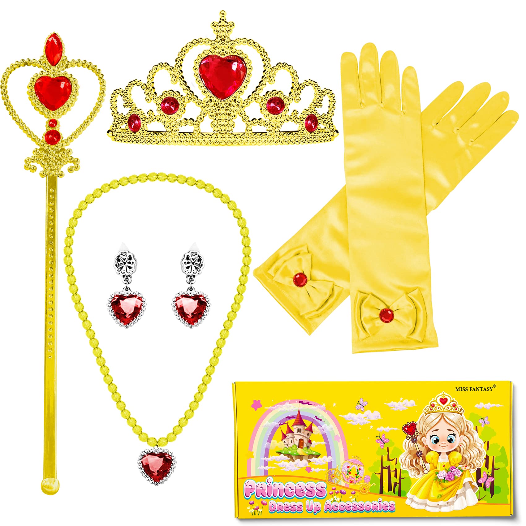 MISS FANTASY Princess Dress Up Accessories,Cosplay Accessories for Kids Girls, Princess Dressed up Crown,Wand,Gloves,Necklace,Ea