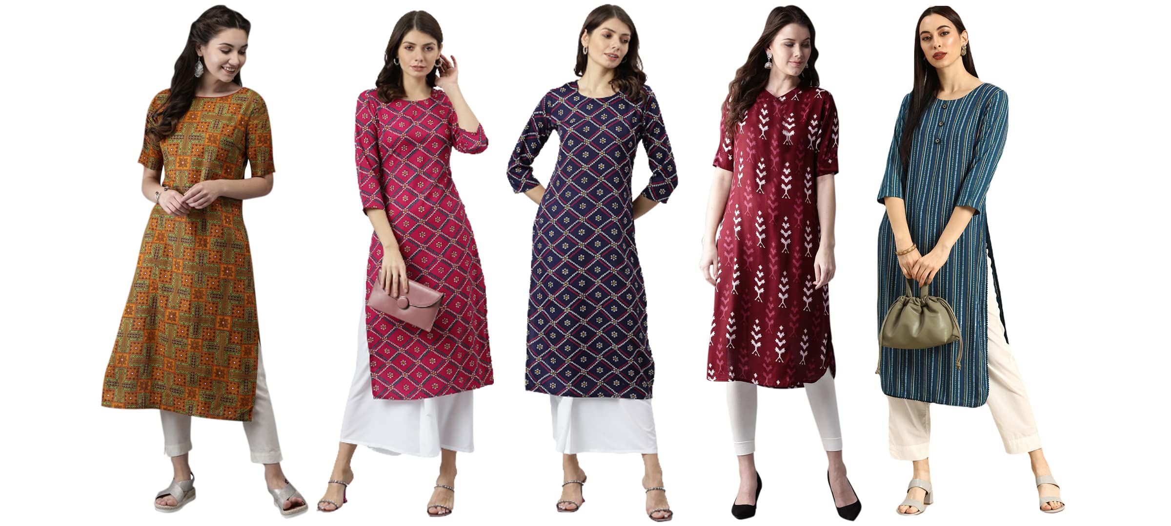 ANNI DESIGNER Women's Crepe Straight Printed Kurta Pack of 5 (CREPE-COMBO-NW_044_S_Multicolor_Small)