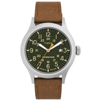 Timex Men's Expedition Scout 40mm Watch - Silver-Tone Case Green Dial with Brown Leather Strap