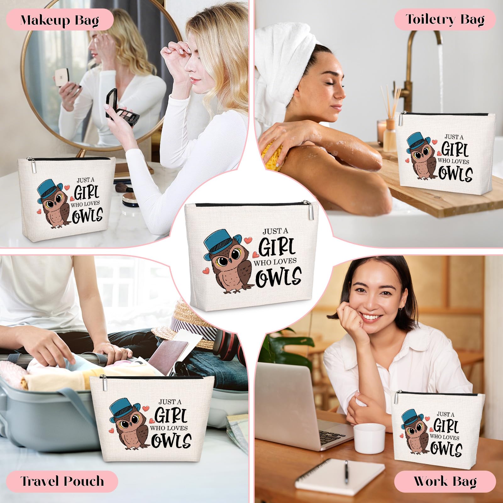 GevGuxLuo Owl Gifts for Owl Lovers, Owl Makeup Bag for Women with Mirror, Owl Birthday Gifts for Daughter Sister Bestie, Cute Ow