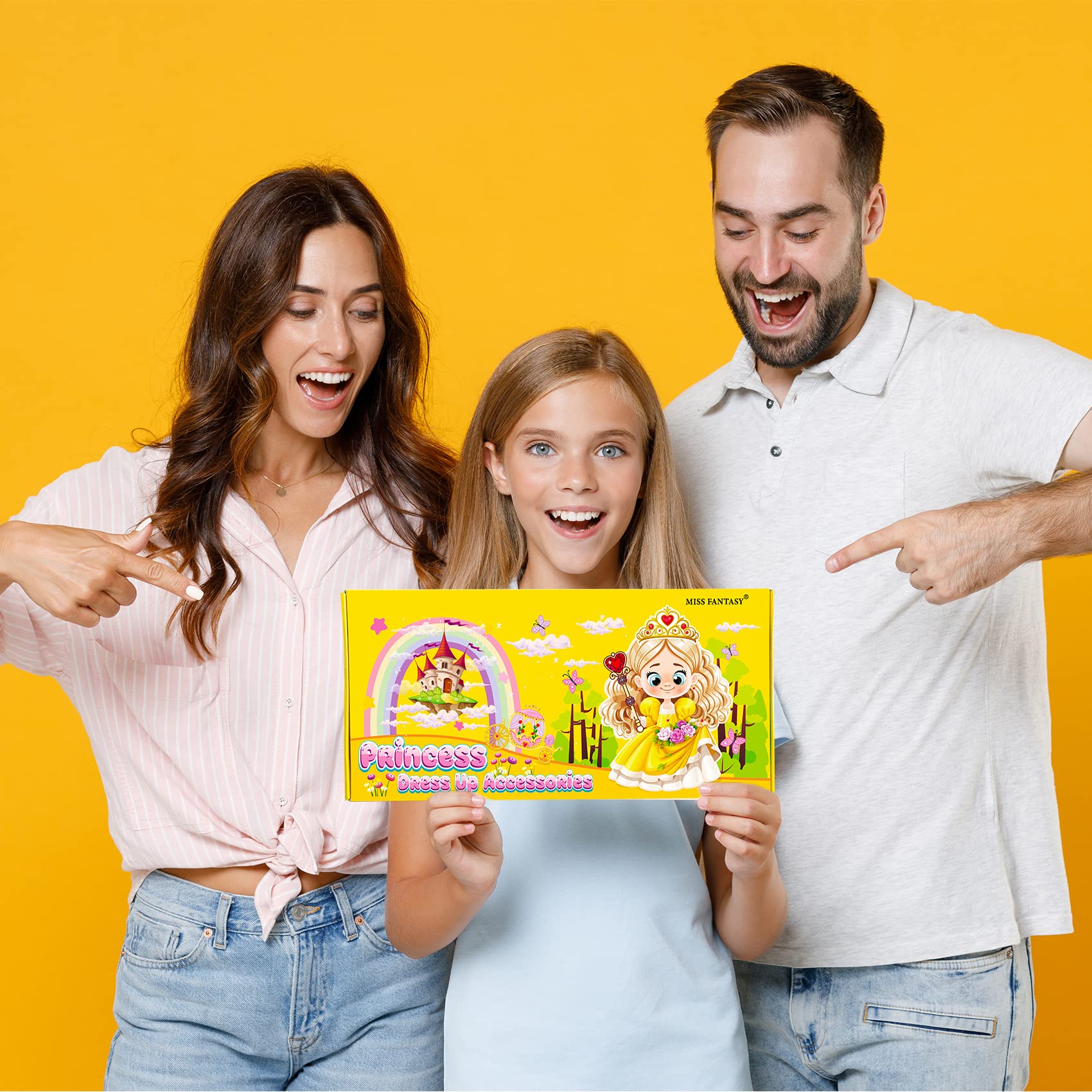 MISS FANTASY Princess Dress Up Accessories,Cosplay Accessories for Kids Girls, Princess Dressed up Crown,Wand,Gloves,Necklace,Ea