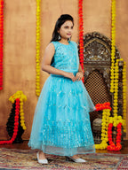 Aarika Girls Ethnic Wear Turquoise Colour Sequin Thread Embroidery Net Lehenga Choli Set (4-10 Years)