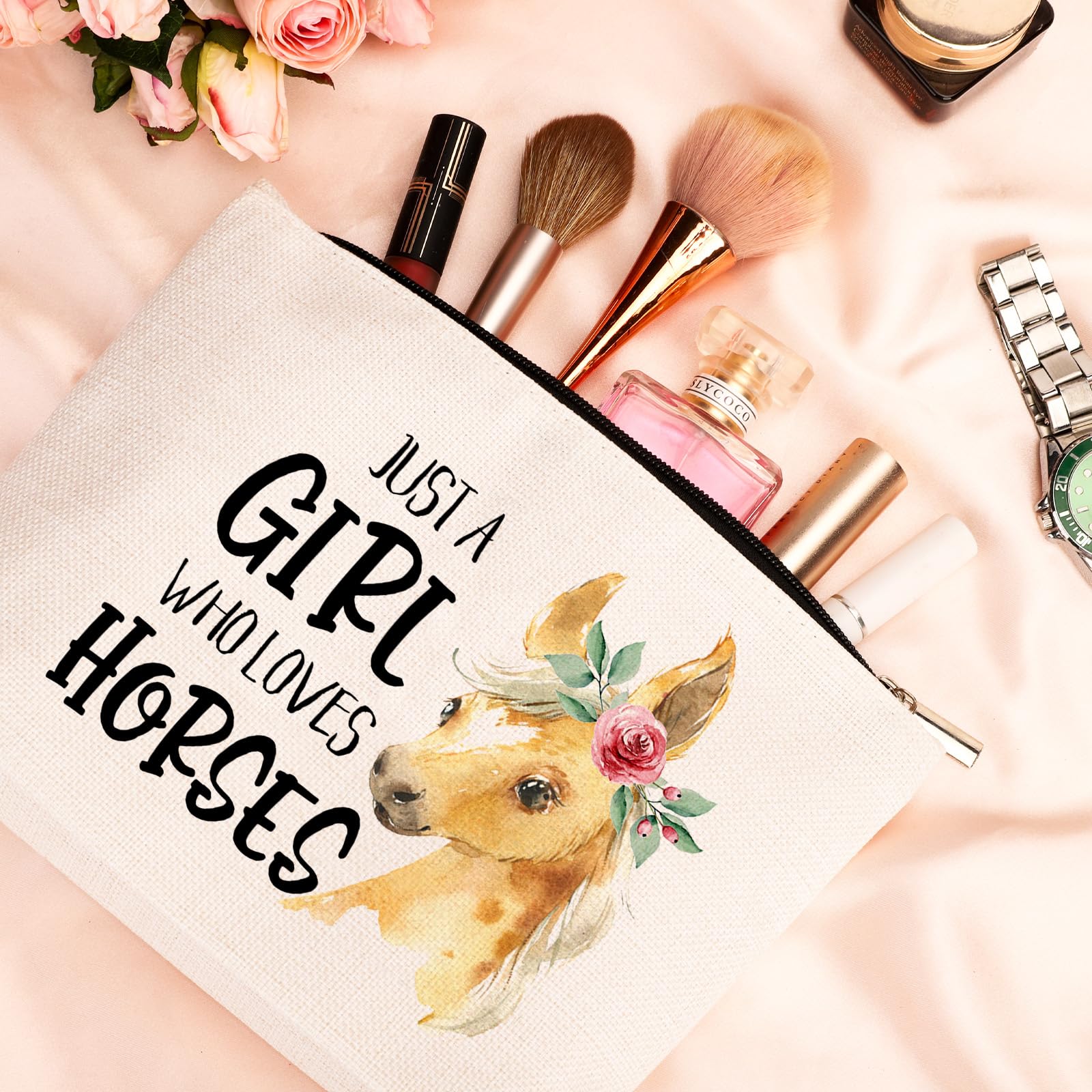 GevGuxLuo Horses Gifts for Horse Lovers, Birthday Gift for Best Friend Sister, Horse Accessories, Animal Lovers Makeup Bag Zippe