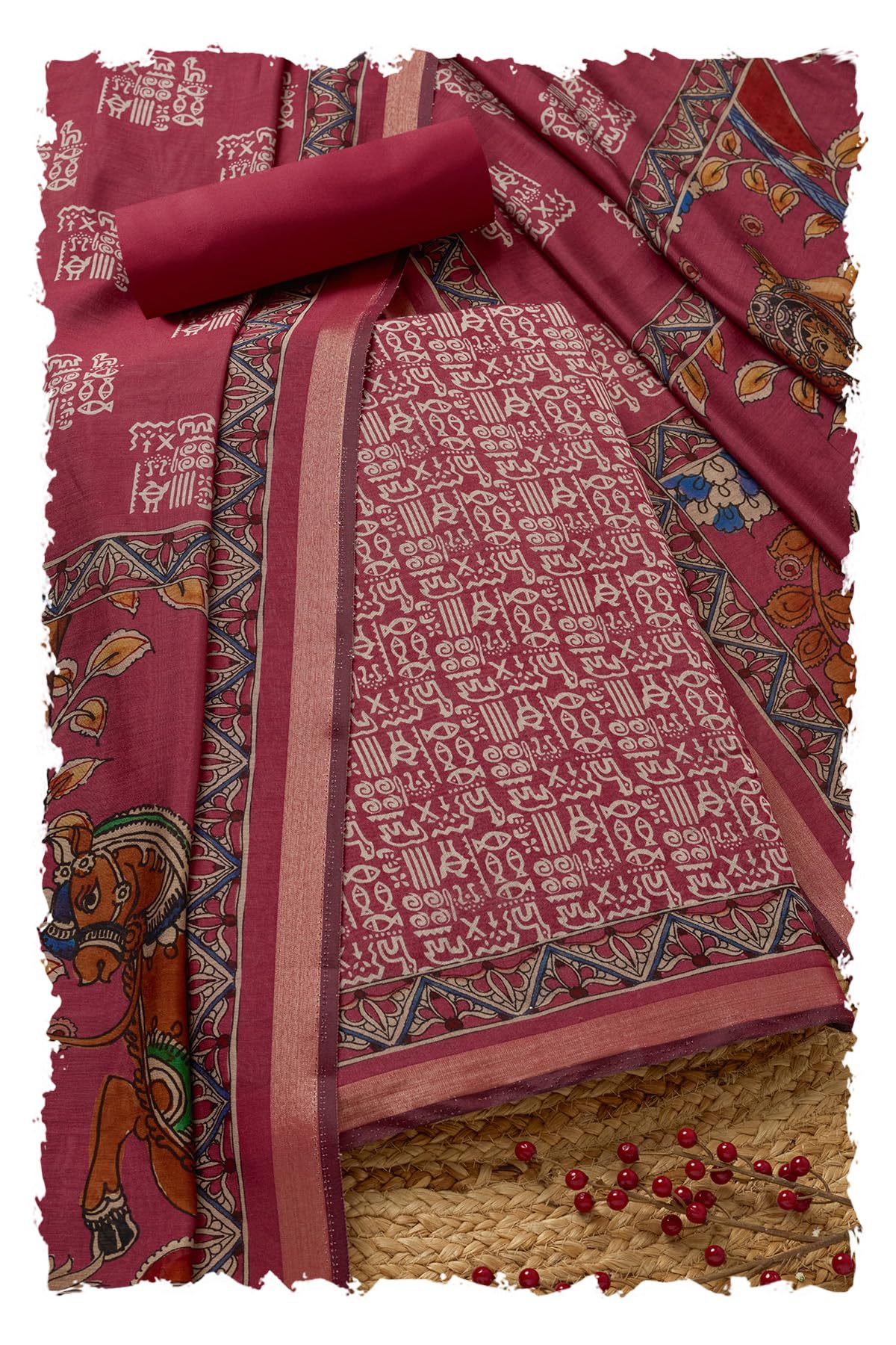 Soch Women Chanderi Warli Print Unstitched Dress Material