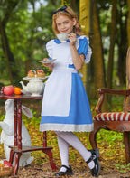 BesserBay Halloween Little Girls Costume Blue Peter Pan Collar Dress with White Apron 4 Years
