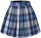 Womens High Waisted Plaid Short Kilt A line Skirts Costumes (2XL, Blue Mixed White Black)