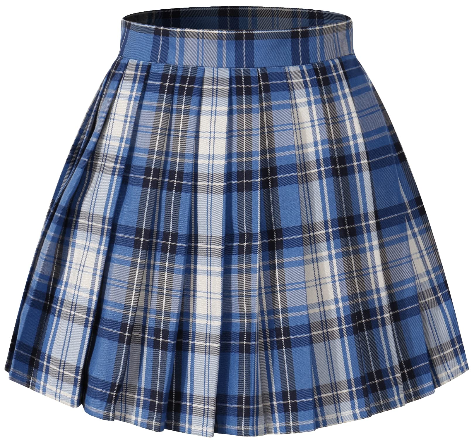 Womens High Waisted Plaid Short Kilt A line Skirts Costumes (2XL, Blue Mixed White Black)