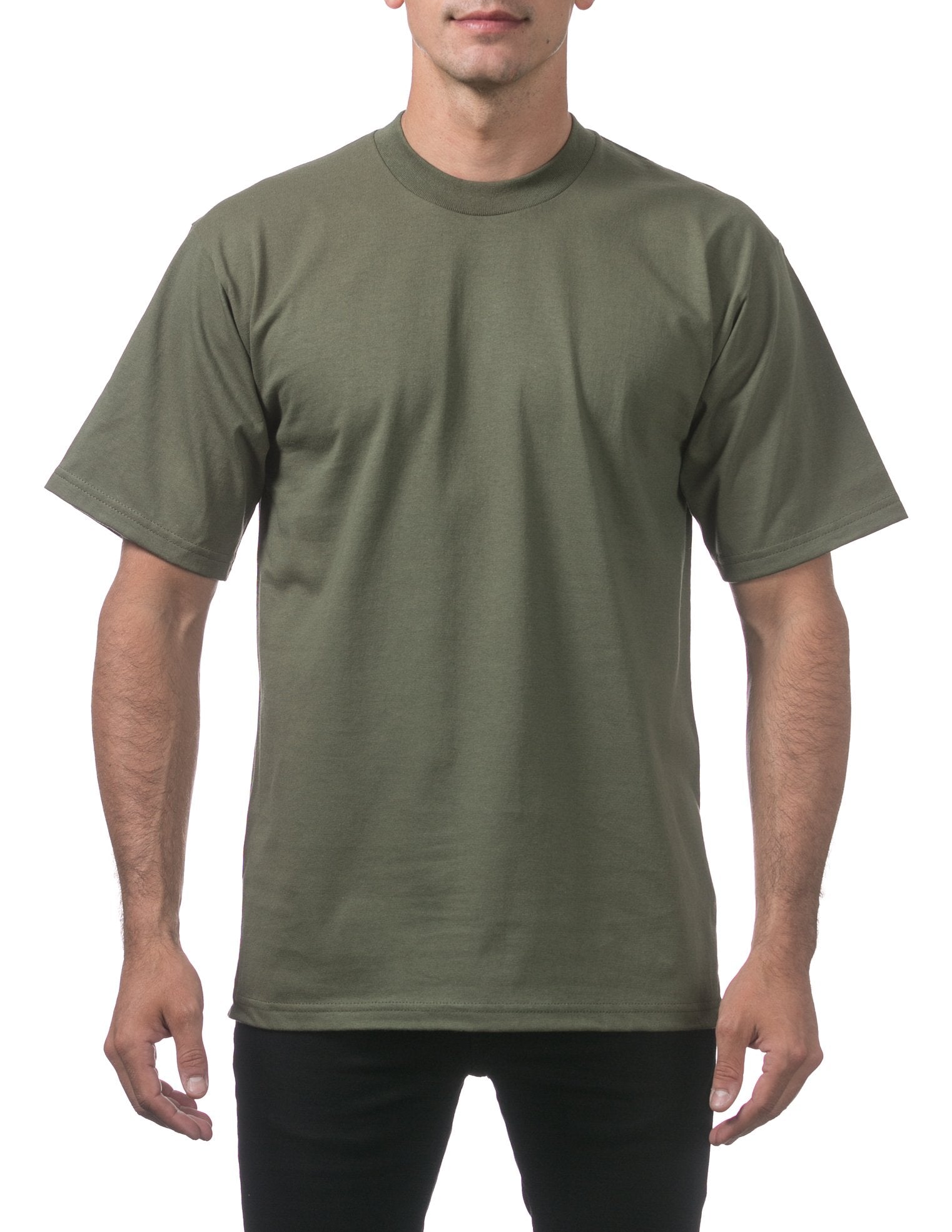 Pro Club Men's Heavyweight Cotton Short Sleeve Crew Neck T-Shirt, Olive, Large