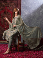 ANNI DESIGNER Women s Casual Rayon Blend Dupatta Kurta Pants, grey, M