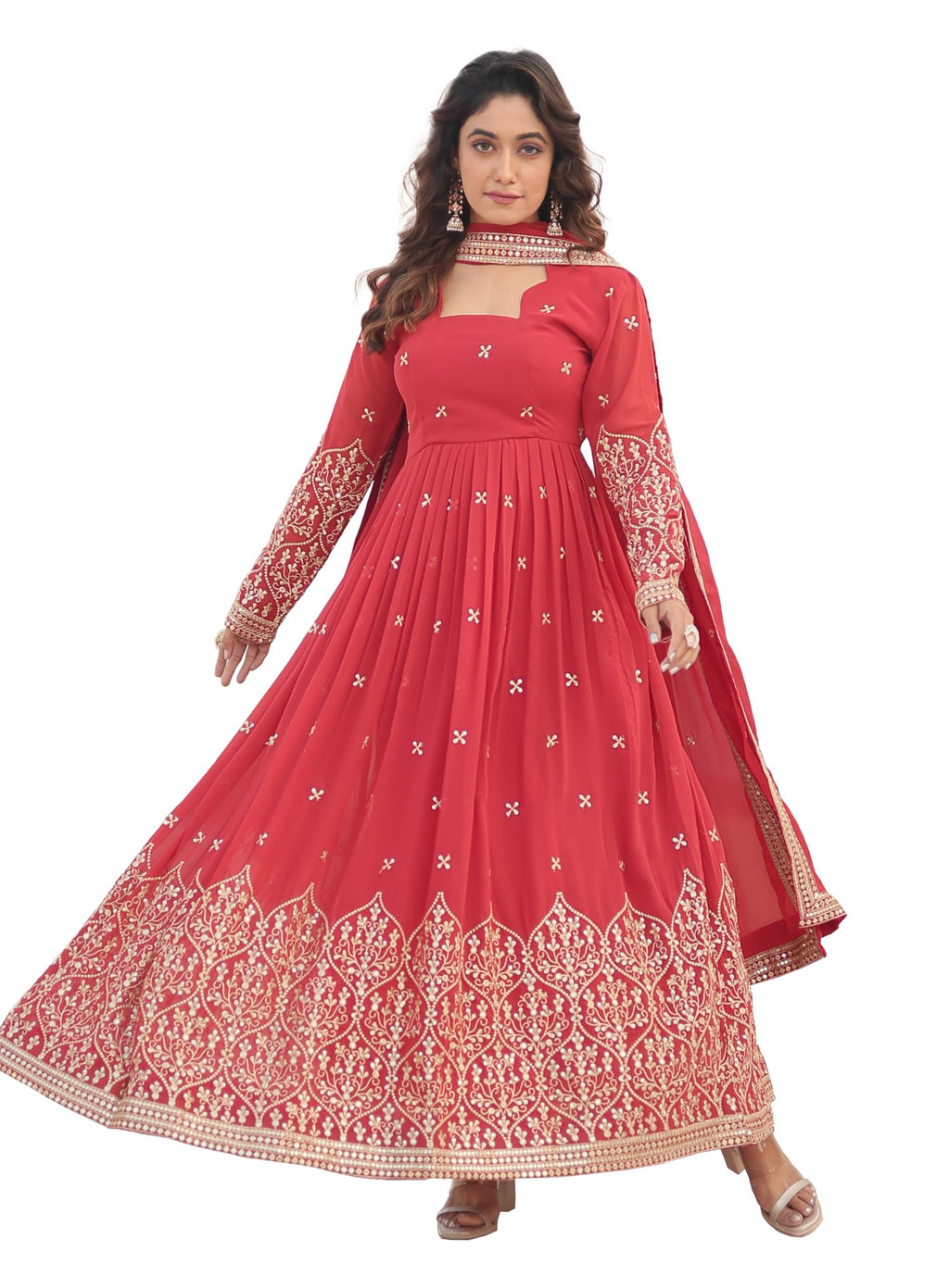 Fashion Basket Goergette Kurta With Duptta Orange