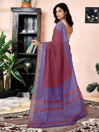 Satrani Womens Linen One Minute Pre Stitched Zari Stripe Border Printed Ready To Wear Saree With Attached pocket & Unstitched B