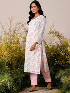 Libas Womens Printed Linen Straight Kurta With Trousers And Dupatta