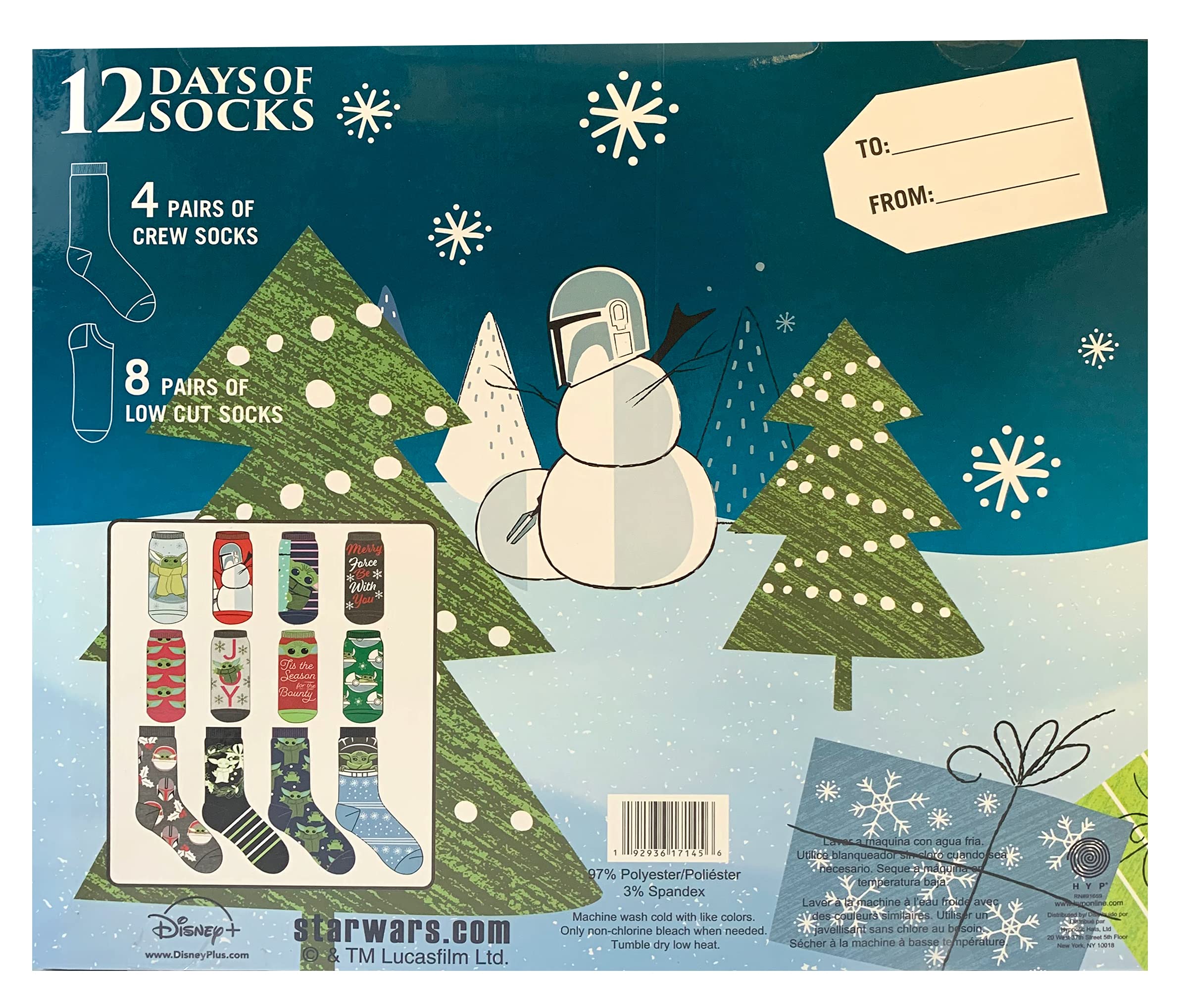 Hyp Star Wars Baby Yoda The Mandalorian Juniors/Womens 12 Days of Socks in Advent Gift Box