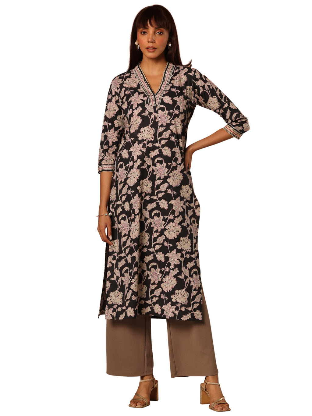 Gerua by Libas Printed Cotton Straight Kurta Black