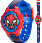 Marvel Spider-Man Kids Flashing Light-Up LCD Watch - Digital Time Display, Red & Blue Printed Plastic Strap, Interactive Button 