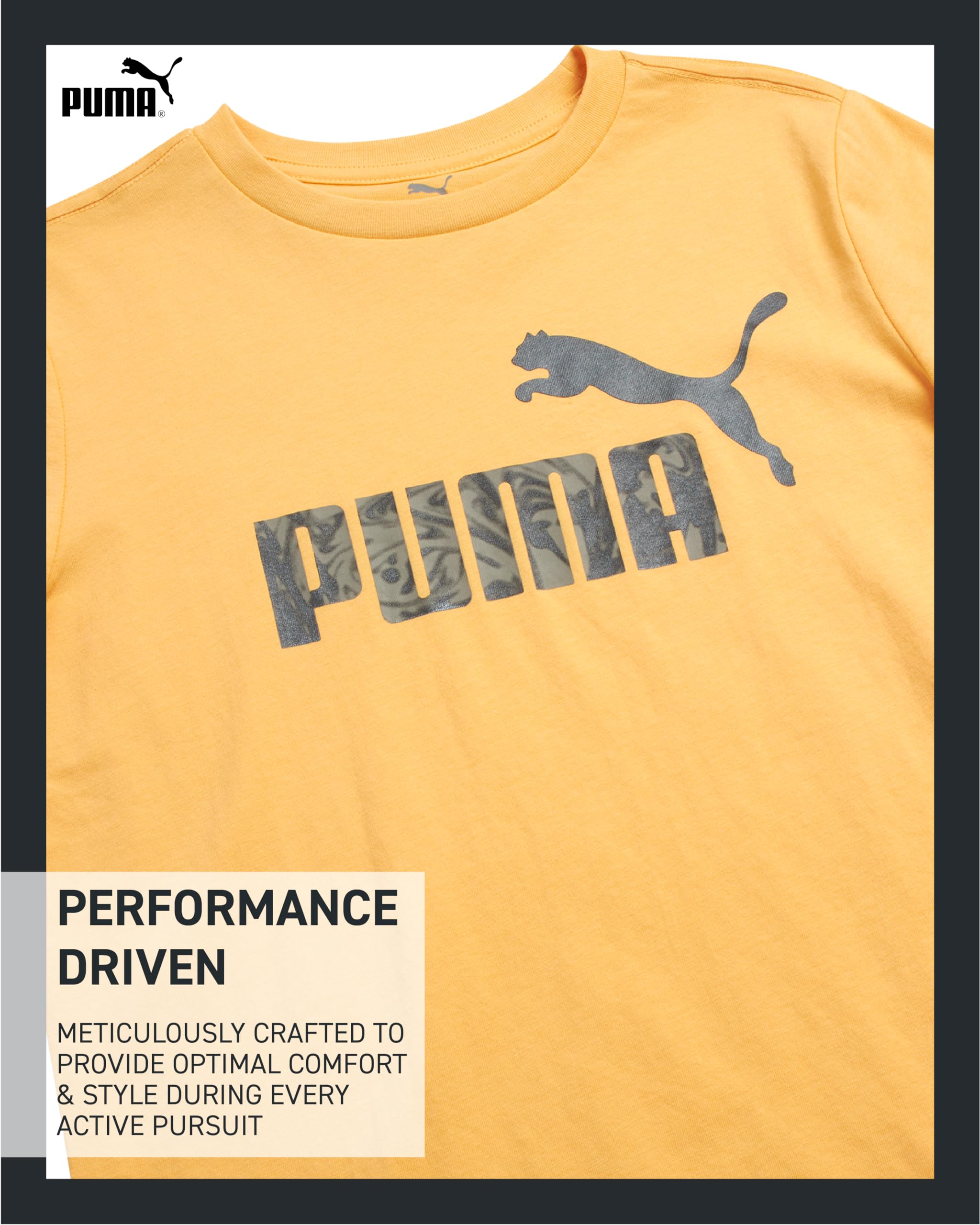PUMA Boys' T-Shirt - Cat Logo T-Shirt for Boys - Athletic Crewneck Short Sleeve Tee (S-XL), Size X-Large, Apricot
