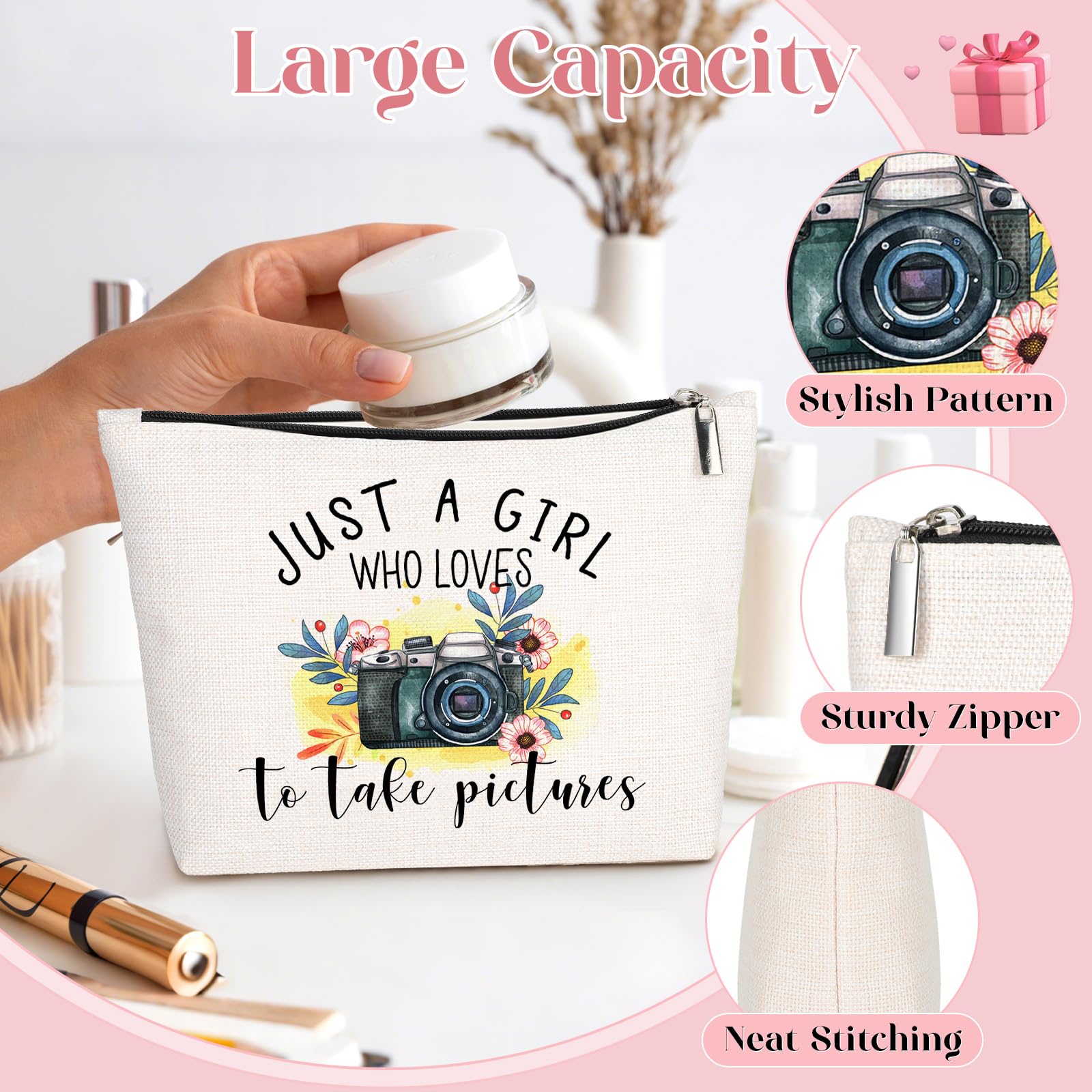 GevGuxLuo Photographers Gifts, Birthday Gift for Best Friend Sister, Photography Camera Accessories, Photo Lovers Makeup Bag Zip